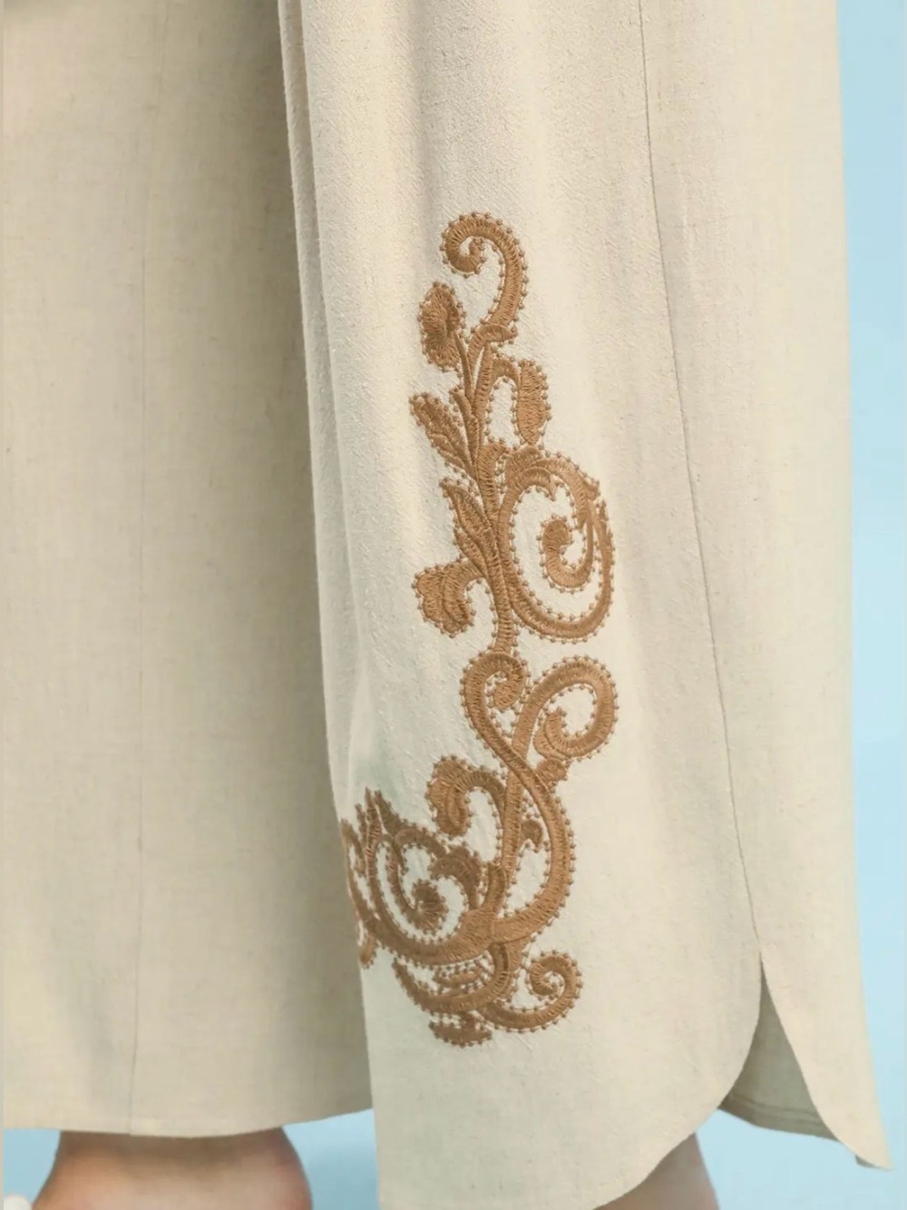 Umgee Linen Embroidered Wide-Leg Boho Pants - Picture 4 of 6